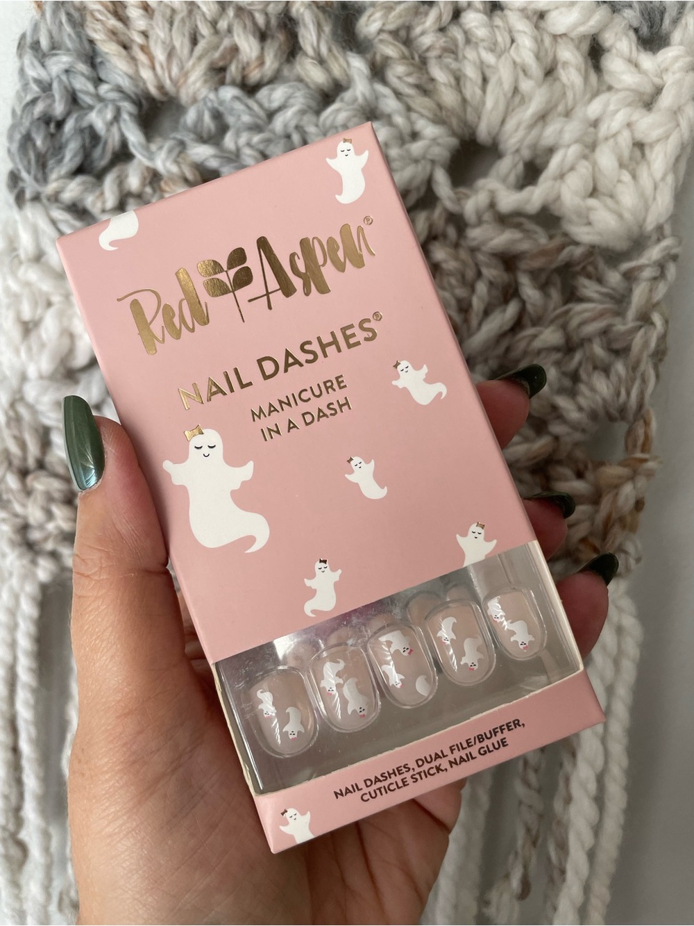 Red Aspen Nail Dashes in Boo Season Halloween short press on nails NEW
